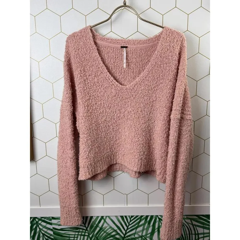 Free People Finders Keepers Pink Lightweight Bouche V-Neck Sweater - Size - XS